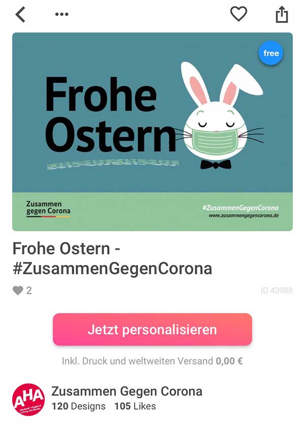 Zusammen gegen Corona Postkarte